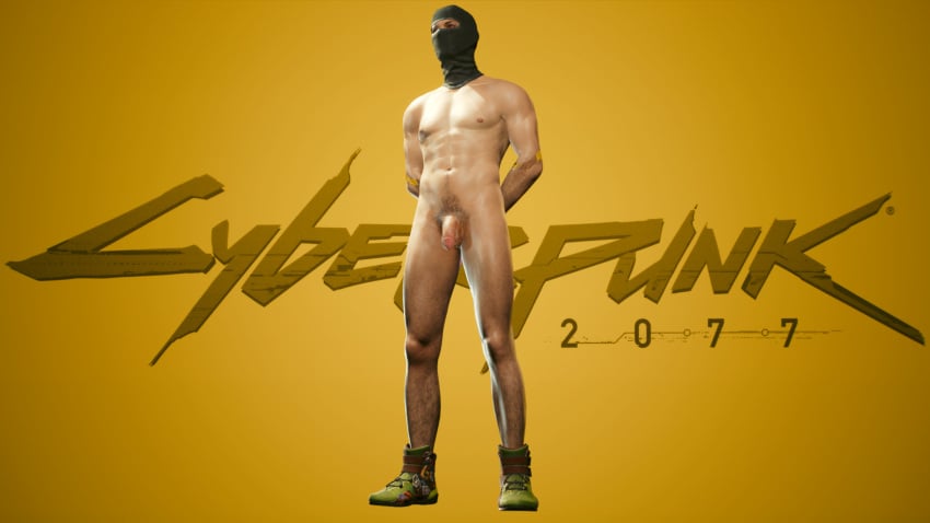 1boy 3d balaclava cgi cyberpunk_2077 male male_only masked muscular_male penis sneakers solo v_(cyberpunk_2077) vincent_(cyberpunk_2077)