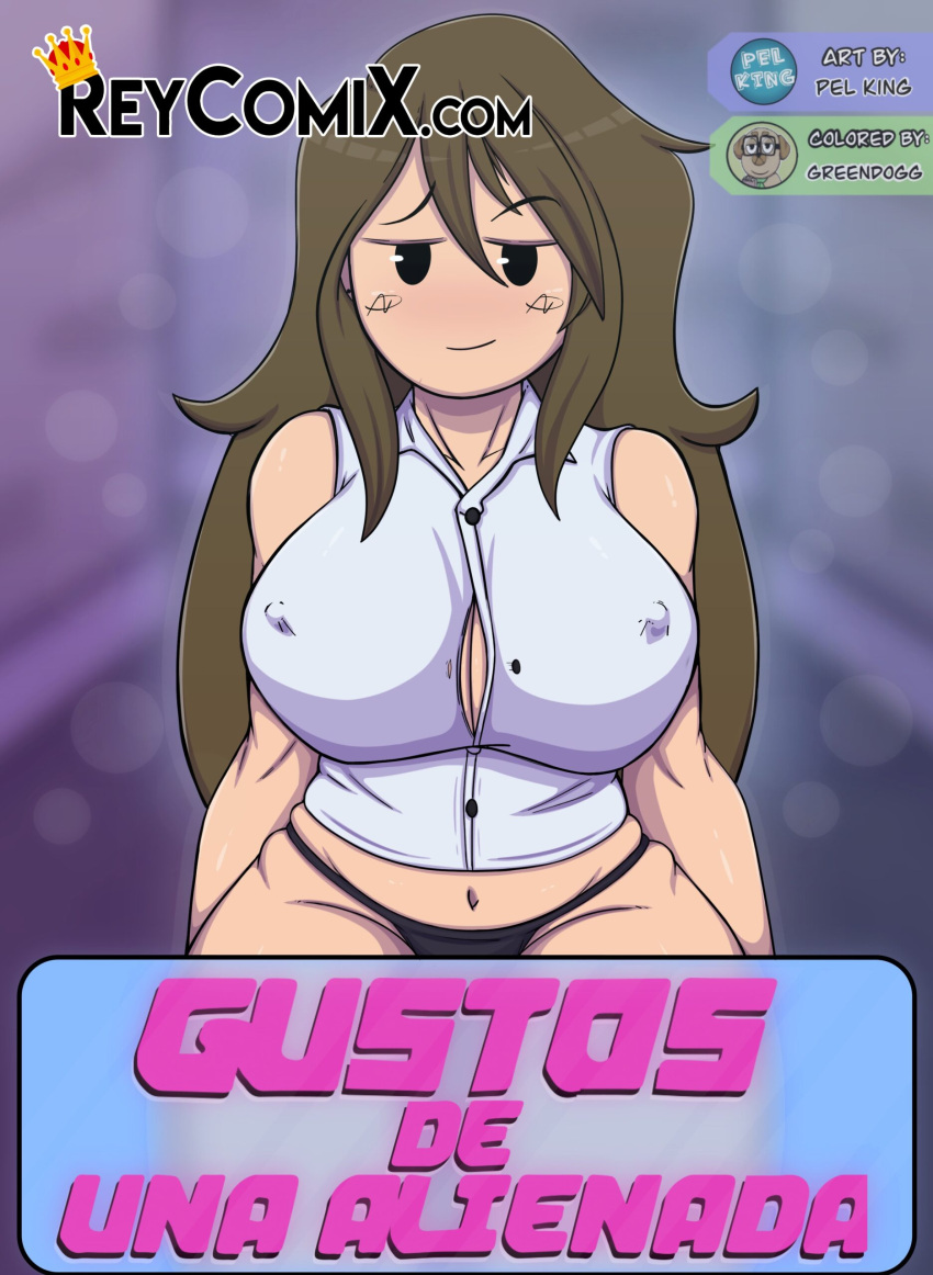 1girls big_breasts breasts breasts_visible_through_clothing brown_hair cleavage comic comic_page comic_panel comics-toons female female_focus female_only long_hair panties sensual shirt shirt_only shirt_up smile solo solo_female solo_focus spanish_text text una_alienada younger_female youtube youtube_hispanic youtuber