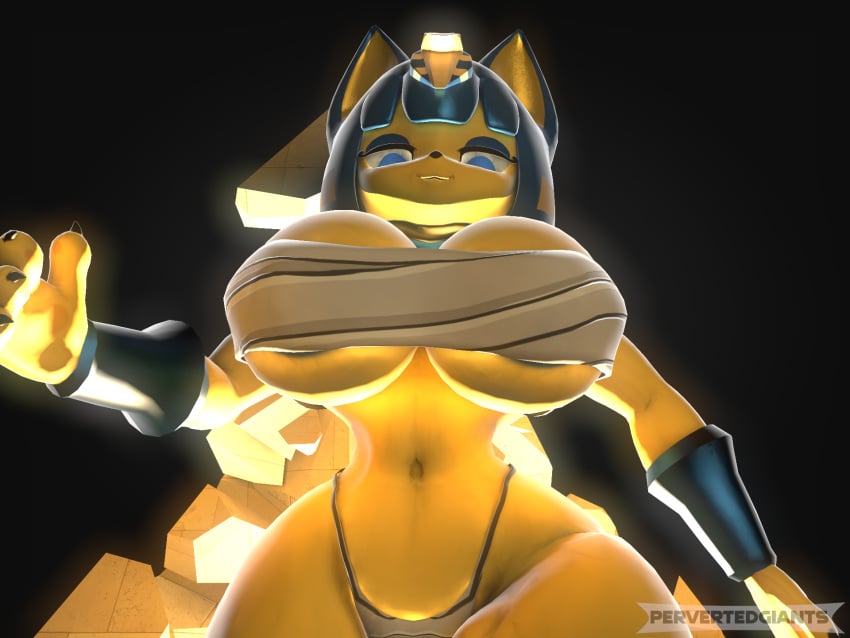 3d 3d_(artwork) 3d_model animal_crossing ankha ankha_(animal_crossing) ankha_(hazeker) anthro breasts doubutsu_no_mori female hazeker hi_res macro nairu_(doubutsu_no_mori) nintendo pervertedgiants video_games