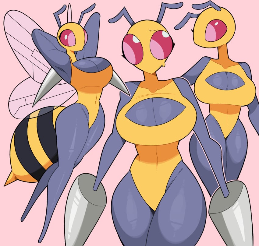 1girls anthro beedrill big_breasts cleavage_cutout female female_only generation_1_pokemon idolomantises insect_wings leotard mothmilfs nintendo pink_background pokémon_(species) pokemon pokemorph red_eyes solo spear_(pokemon) thick_thighs very_high_resolution wasp wings