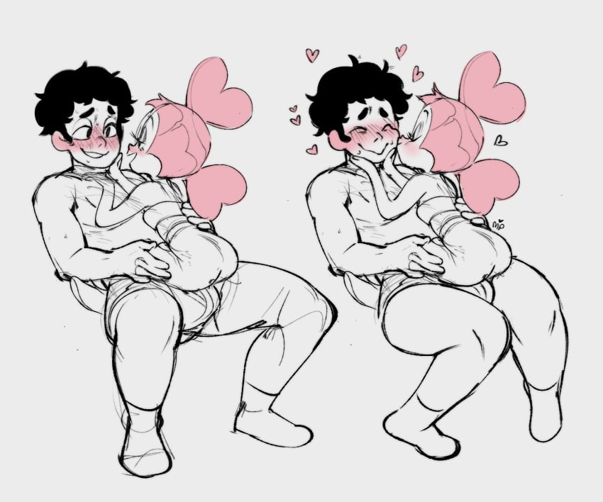 1boy 1girls black_and_white blush bulge clothed clothing couple doodle female grindfuck grinding heart kiss_on_cheek kissing lovers mahmapuu male on_lap pink_hair reset_spinel_(steven_universe) romantic sausage spinel_(steven_universe) steven_quartz_universe steven_universe tagme tease teasing wholesome