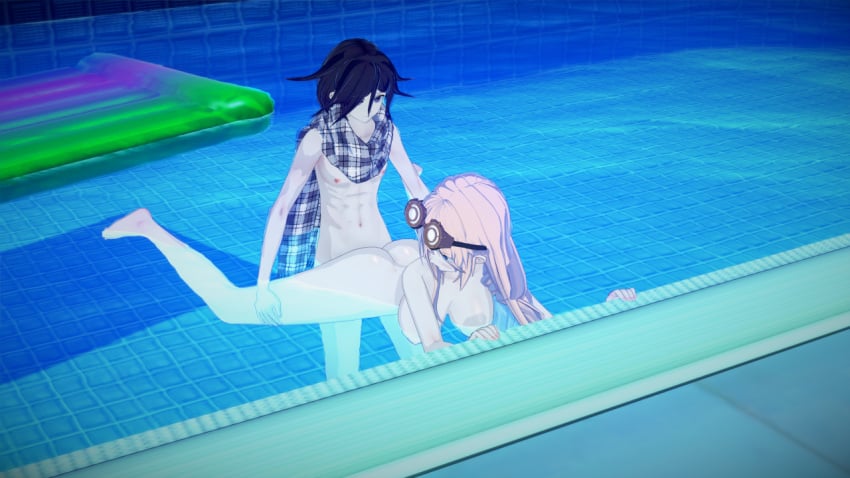 3d big_breasts big_penis danganronpa floating from_behind iruma_miu koikatsu kokichi_ouma lifting night ouma_kokichi penetration sex_in_water straight_hair vaginal_penetration