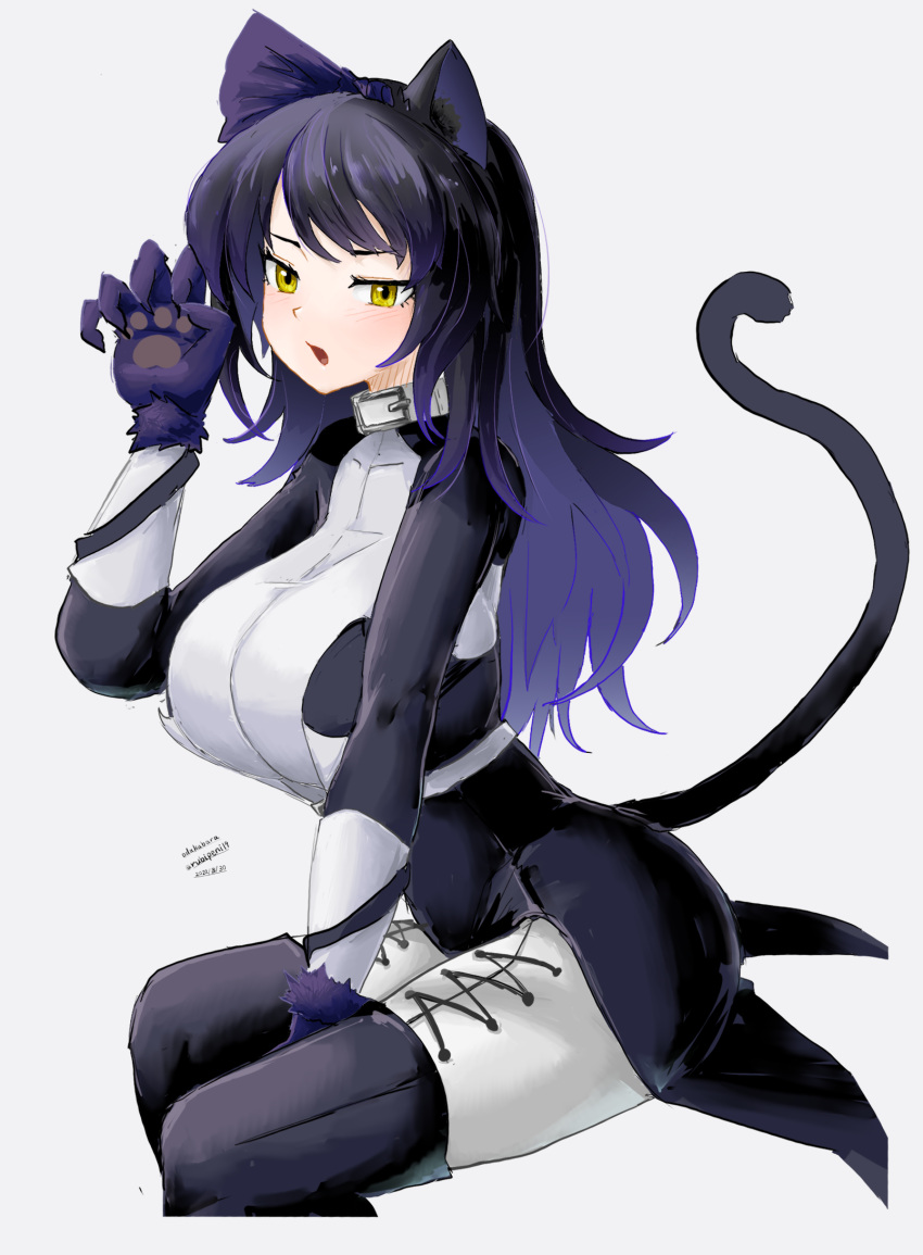 blake_belladonna large_breasts looking_at_viewer odakubara paws rwby rwby_ice_queendom sitting tail white_background yellow_eyes