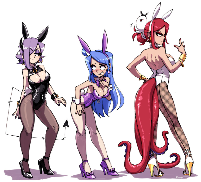 3girls ass breasts bunny_ears bunnysuit female female_only gingrjoke hair_bun high_heels liz_(gingrjoke) marcy_(gingrjoke) oc original original_character tagme thenia_(gingrjoke)