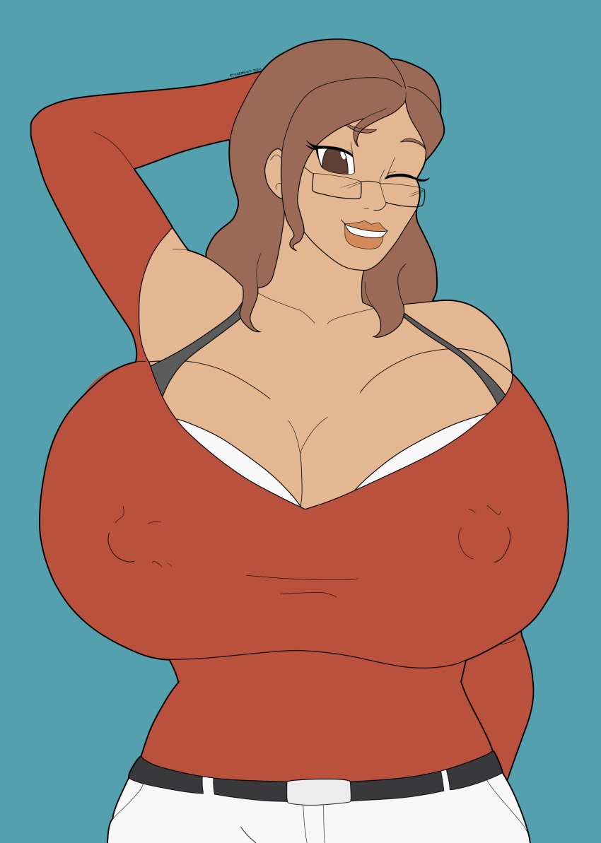 1girls alternate_breast_size athorment athorment_oc big_breasts black_bra bra_slip brown_hair brown_skin cleavage cowboy_shot erect_nipples evelyn_(athorment) evelyn_(athorment)_(female) female glasses huge_breasts hyper_breasts latina lipstick looking_at_viewer nipple_bulge selfie smile solo solo_female solo_focus tagme voluptuous wink