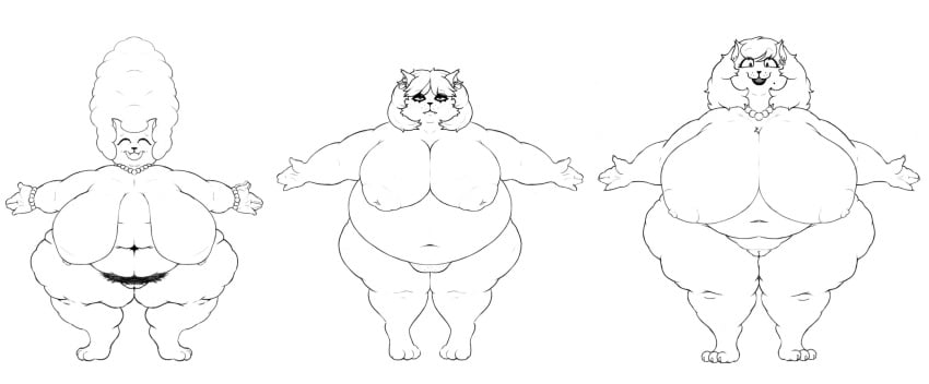 age_difference anthro areola belly big_belly big_breasts black_and_white bodypaint breasts cat_mom_(deltarune) catti_(deltarune) catty_(undertale) chubby_cheeks curvy_figure deep_navel deltarune domestic_cat dorkass ear_piercing ear_ring edit eyeshadow face_paint family fangs felid feline felis female flabby_arms front_view frown genitals group hair half-closed_eyes hi_res highlights_(coloring) huge_breasts looking_at_viewer makeup mammal mascara mature_female monochrome morbidly_obese morbidly_obese_anthro morbidly_obese_female mother_and_daughter narrowed_eyes navel nipples nude obese obese_anthro obese_female older_female overweight overweight_anthro overweight_female piercing pubes puffy_nipples pussy sagging_breasts simple_background sisters solo standing t-pose thick_thighs undertale_(series) video_games voluptuous whiskers wide_hips wrinkles