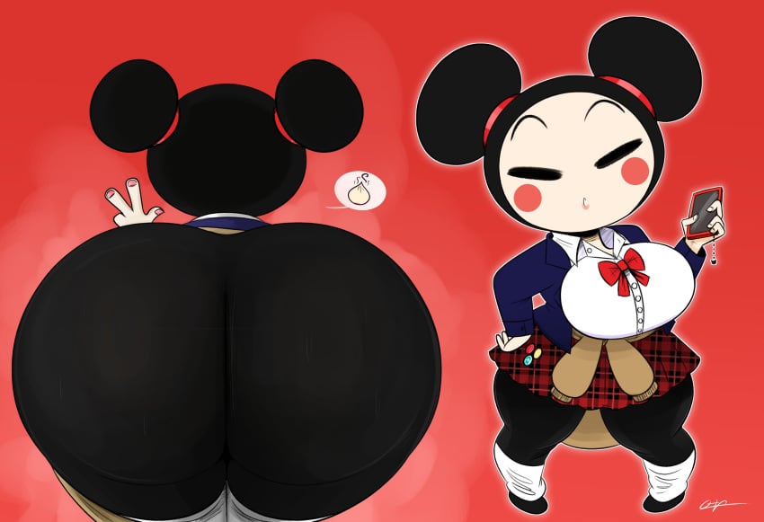 1girls ass big_ass big_breasts big_butt black_hair bowtie bubble_ass bubble_butt butt closed_eyes dat_ass fat_ass female female_only hair_bun hi_res highres huge_ass huge_butt large_ass large_breasts ota_(artist) pucca pucca_(franchise) school_uniform shortstack skirt solo solo_female thick thick_ass thick_thighs voluptuous wide_hips