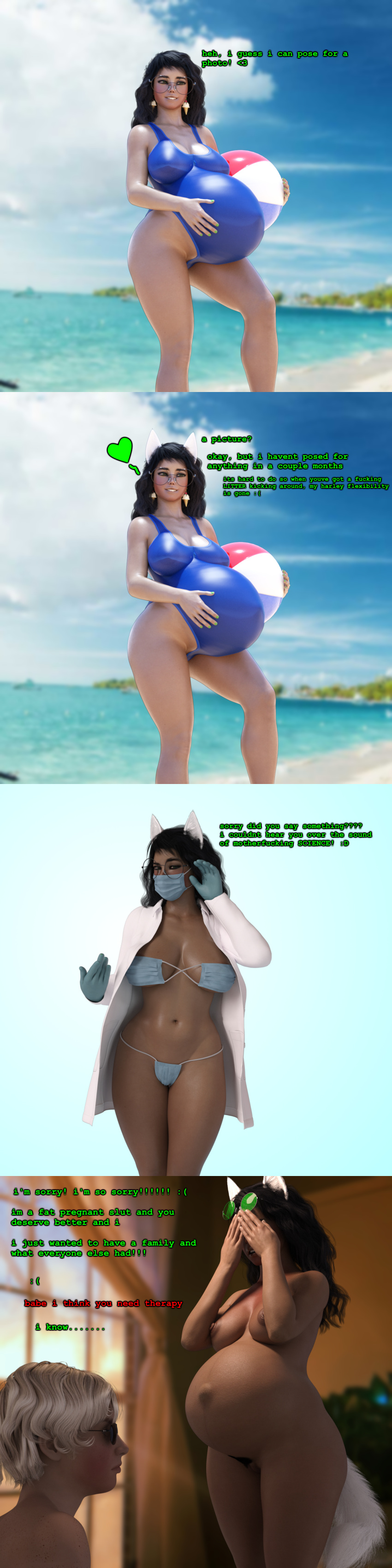 1boy 1girls 3d :( :d beach beach_ball big_belly black_hair blonde_hair breasts breedingduties buckteeth dave_strider dialogue dog_ears female_only glasses gloves green_eyes heart homestuck jade_harley lab_coat long_hair mask_bikini mask_on_breasts mask_on_crotch mask_panties ms_paint_adventures naked nipples nipples_visible_through_clothing one_piece_swimsuit open_mouth pregnant pubic_hair pussy ready_to_pop smile spoken_heart sunglasses surgical_mask swimsuit tail text white_fur white_skin