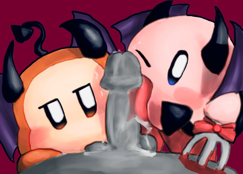 ambiguous_gender ball_lick balls blood blue_eyes bodily_fluids brown_eyes cosplay first_person_view genitals group humanoid_genitalia humanoid_penis kirby kirby_(series) licking looking_at_viewer male male_pov nintendo oral penile penis penis_lick pink_body sex tongue tongue_out video_games waddle_dee waddling_head