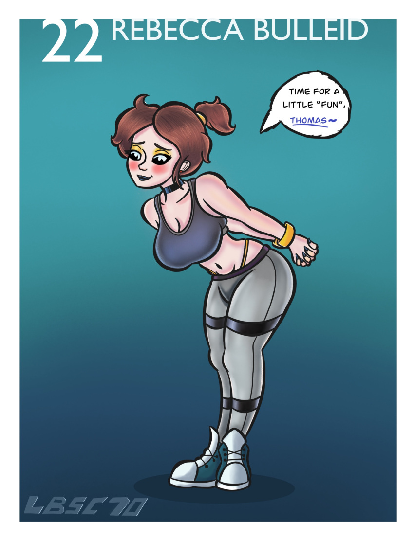 brown_hair human humanized large_breasts pale_skin rebecca_the_happy_engine sneakers sports_bra thomas_and_friends yoga_pants