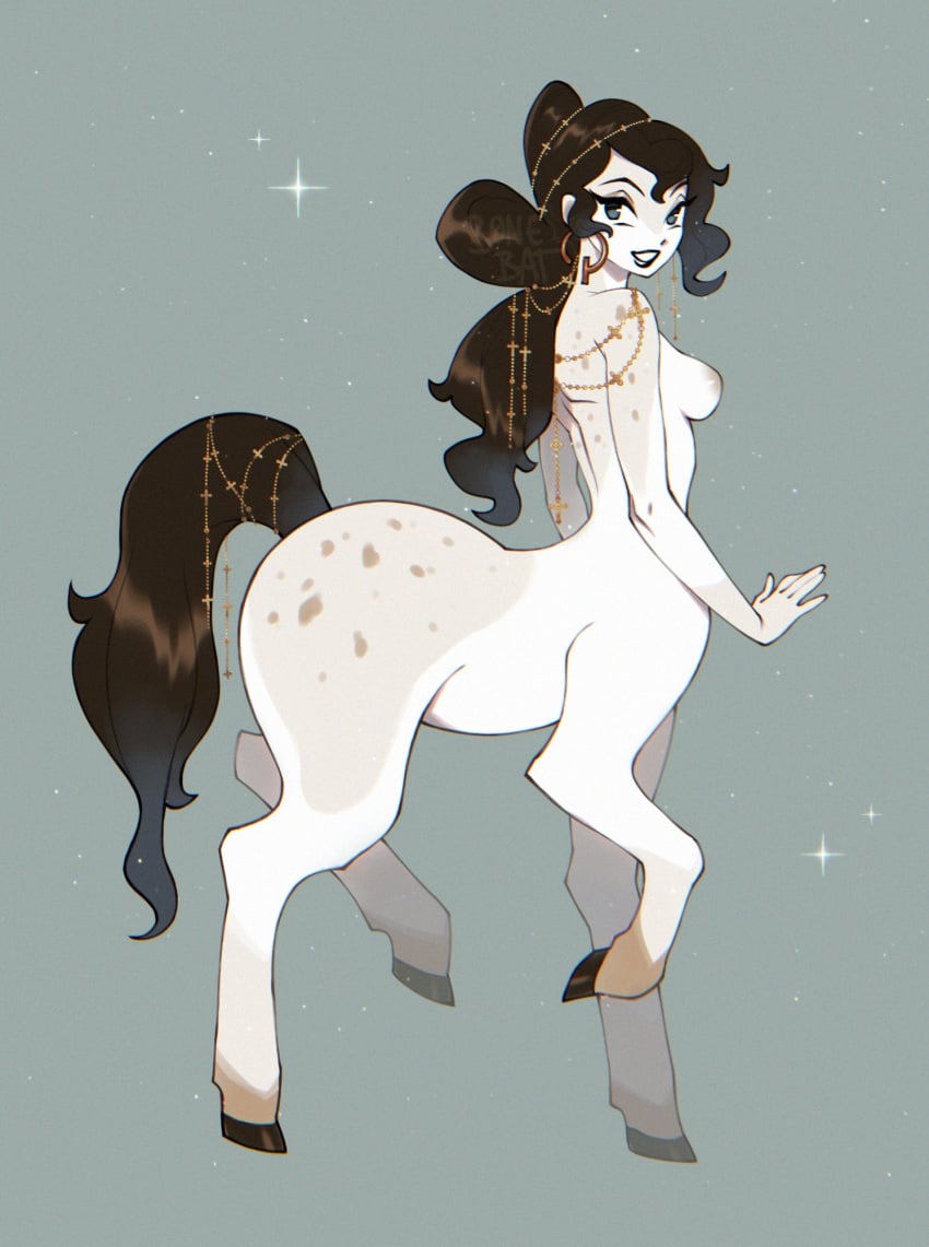 1girls anthro b0nerbat breasts centaur centaur_girl completely_nude completely_nude_female equid_taur female hoop_earrings jewelry monster_girl nipples solo taur