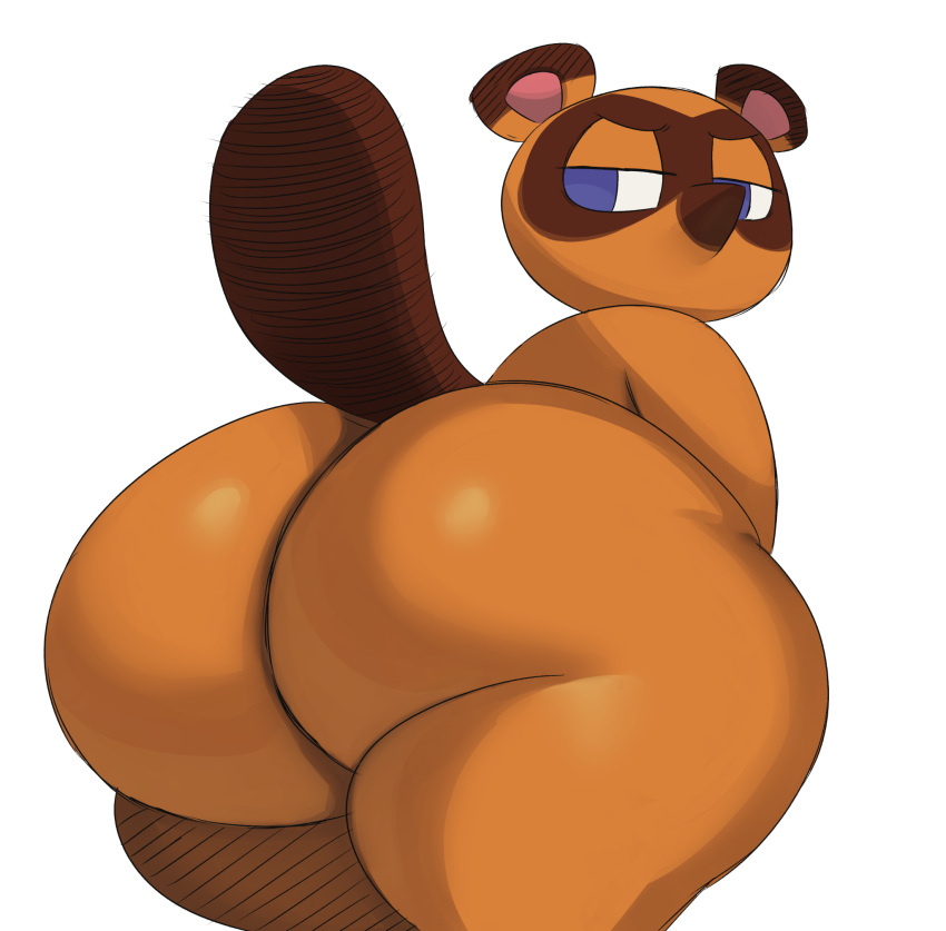 1boy animal_crossing anthro big_ass big_butt blue_eyes bottom_heavy brown_body brown_fur bubble_ass bubble_butt butt furry furry_only girly half-closed_eyes huge_butt looking_at_viewer looking_back male male_only mammal naked nintendo no_background nude nude_male presenting presenting_hindquarters raccoon raccoon_dog solo sssonic2 tail tanuki thick_ass thick_thighs tom_nook