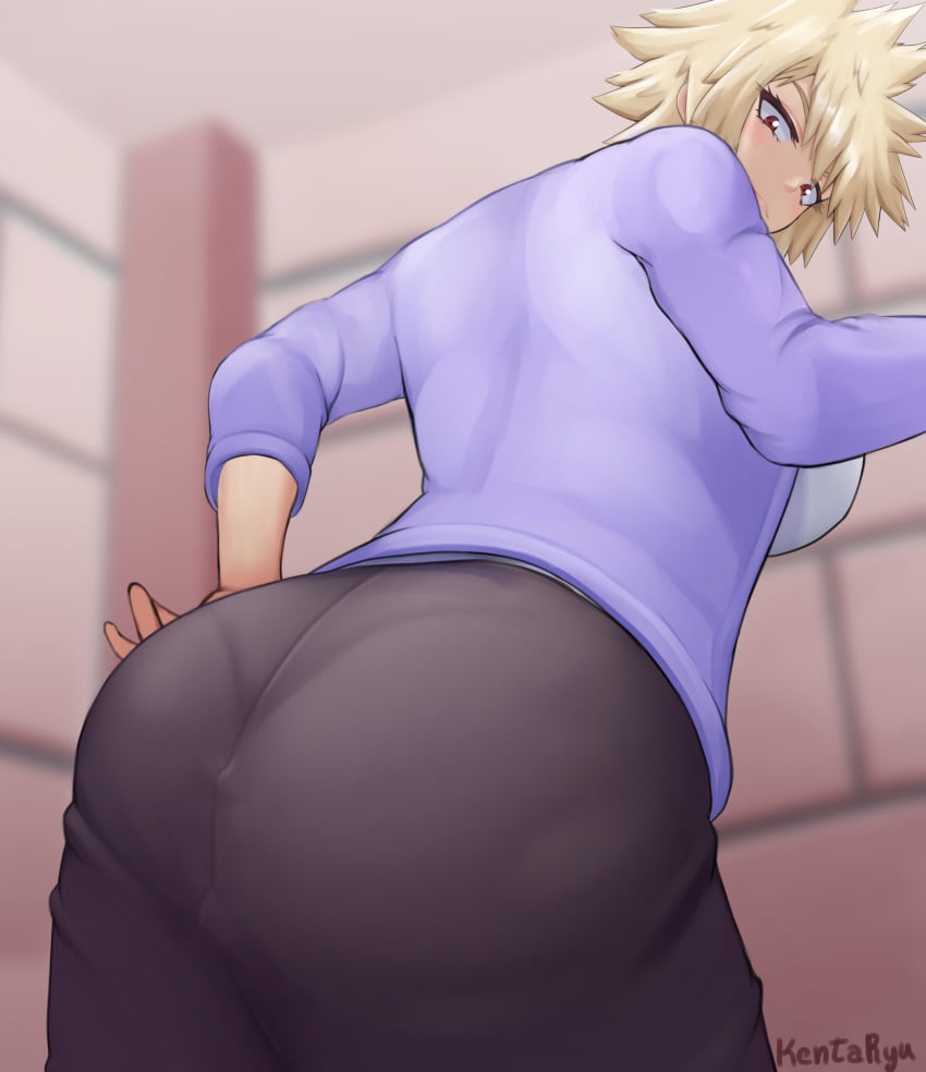 artist_name ass ass_focus ass_in_dress big_ass big_breasts big_butt blazer blonde_hair blush breasts cardigan clothed_female dat_ass fat_ass female female_focus female_only from_behind fully_clothed hand_on_hip highres huge_ass huge_butt kentaryu long_sleeves looking_at_own_butt looking_at_viewer looking_back mature mature_female mature_woman milf mitsuki_bakugou my_hero_academia panties panties_visible_through_clothing pantylines rear_view red_eyes round_ass shirt short_hair sideboob skirt solo solo_female solo_focus tight_clothing underwear voluptuous