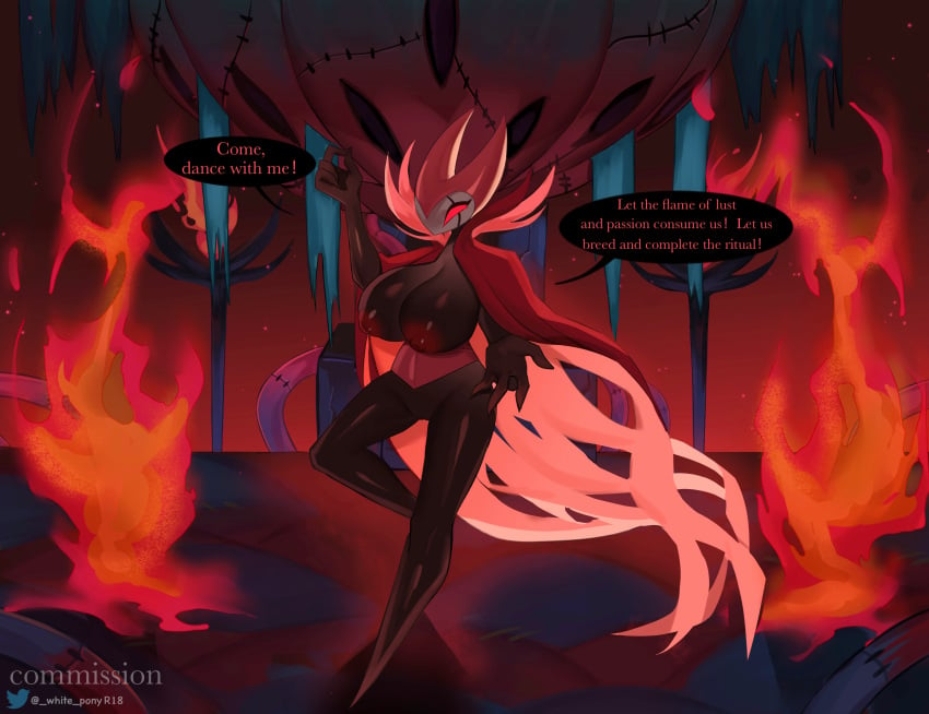 18_(artist) absurd_res anthro areola arthropod big_areola big_breasts breasts dialogue fecharis female fire hi_res hollow_knight huge_breasts impregnation_request insects lepidopteran moth nightmare_king_grimm pointed_feet red_eyes rule_63 solo talking_to_viewer team_cherry torch video_games