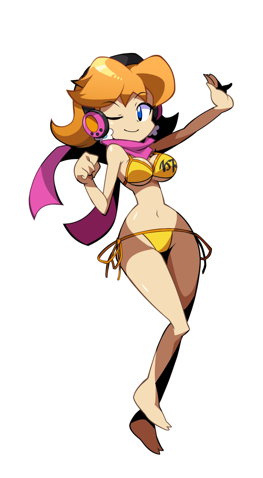 accurate_art_style alternate_costume alternate_style breasts female mario_(series) nintendo niyuyu one_eye_closed princess_daisy shantae short_hair solo tagme