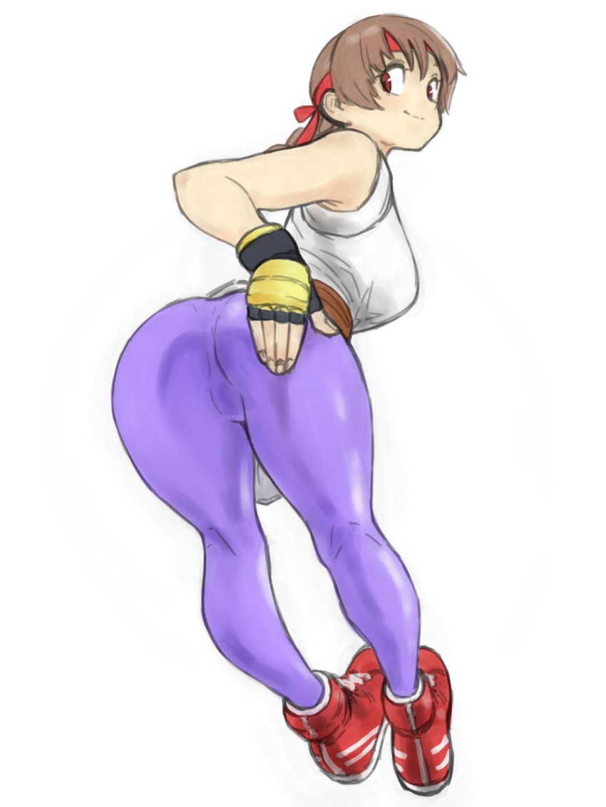 1girls art_of_fighting ass bent_over female hand_on_ass headband king_of_fighters looking_back presenting presenting_hindquarters shoes sneakers snk solo toshinoshin00 yuri_sakazaki