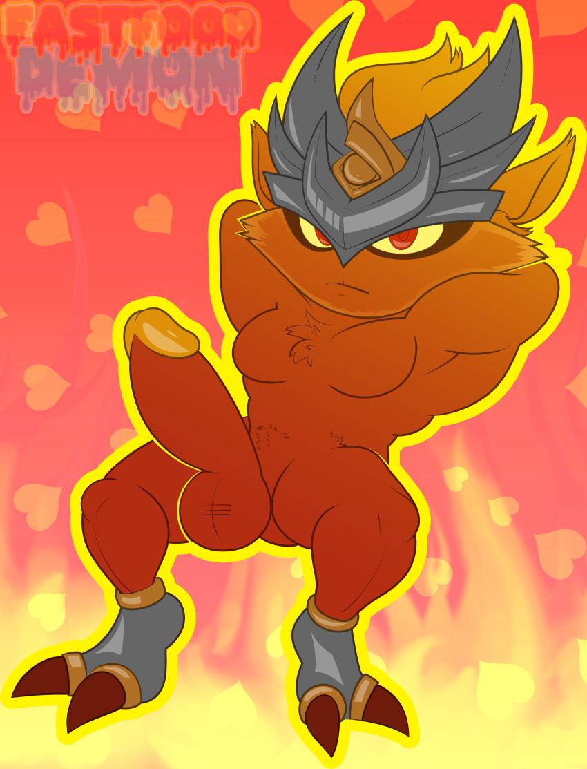 1boy abs anthro big_penis erect_penis erection fastfooddemon_(artist) fire flame flame_print flames fur furry furry_only infernal infernal_kennen infernal_series kennen league_of_legends male male_only mask mask_only masked ninja no_humans no_nipples orange_background orange_cock orange_dick orange_fur orange_penis red_background riot_games small_but_hung smaller_male solo solo_male two_toes yellow_fur yellow_hair