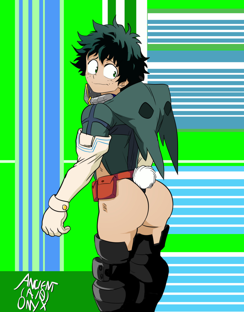 1boy ancient-onyx ass bunny_tail femboy gay green_eyes green_hair izuku_midoriya looking_back male male_only my_hero_academia shounen_jump small_ass solo