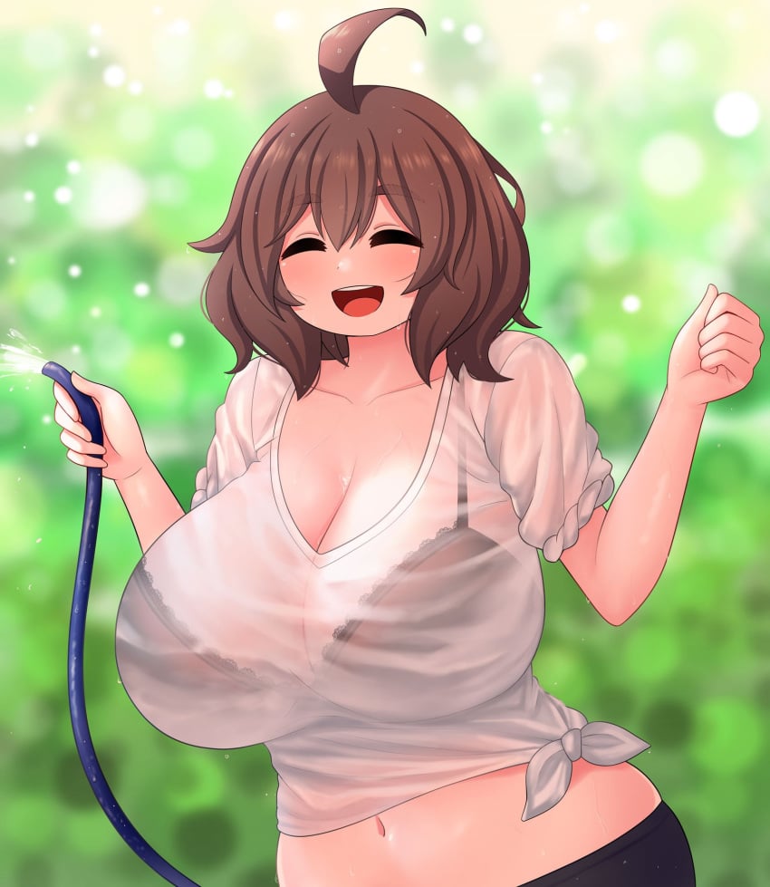 big_breasts closed_eyes female insomnia-chan_(kaynimatic) open_mouth tagme the_only_shoe wet_clothes