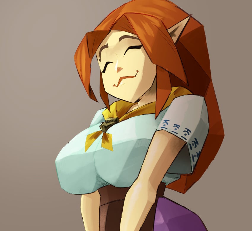 adorable big_breasts cremia cute eyes_closed fully_clothed happy inkershike low_poly lowpoly majora's_mask malon nintendo nintendo_64 ocarina_of_time pointy_ears polygon red_hair smile the_legend_of_zelda