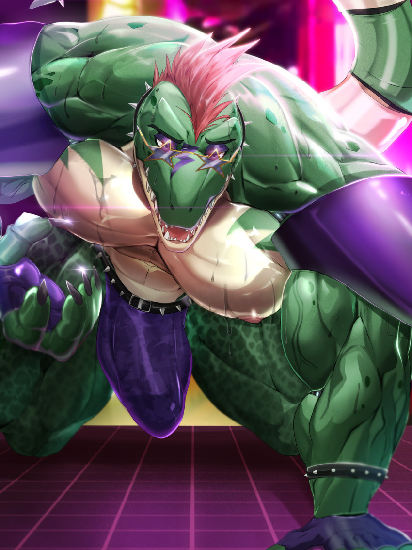 alligator anthro bara barazoku bastroceive big_bulge bulge five_nights_at_freddy's five_nights_at_freddy's:_security_breach flaccid furry gay magangz male male_only montgomery_gator_(fnaf) muscles muscular scalie solo solo_male sweaty