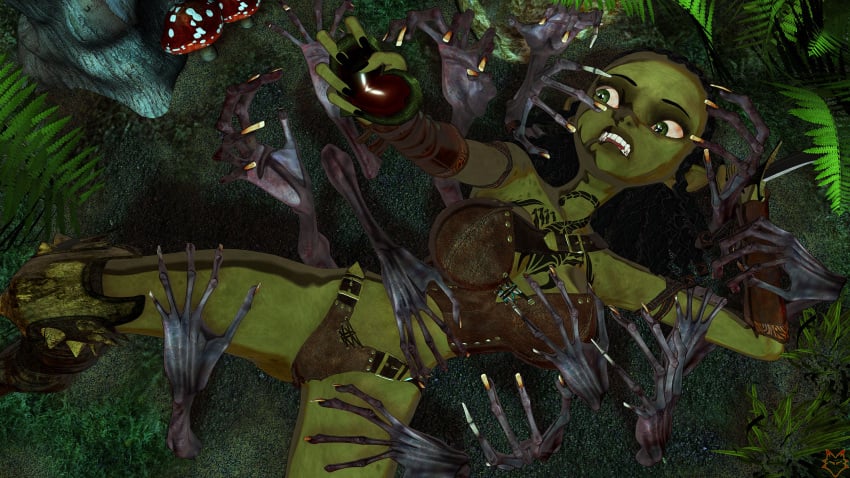 belly_grab breast_grab captured defeated defeated_heroine disembodied_hand disembodied_hands female gem grabbing green_skin groping lordcoyote multiple_gropes ogre orc orc_female pinned_down pushed_down scared sh'ryll stealing thigh_grab treasure treasure_hunter undead zombie