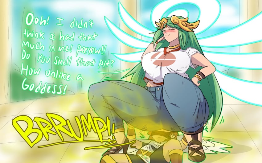 ass_on_face big_ass bubble_ass bubble_butt color dialogue english english_text erection facesitting fart fart_cloud fart_worship farting_in_face female forced_to_sniffing gobrush green_hair height_difference jeans kid_icarus light_skin long_hair loud_fart nintendo palutena pit pit_(kid_icarus) seductive sex smelly_ass smelly_pussy smile stinky_ass super_smash_bros. super_smash_bros._ultimate text thick_ass thick_legs thick_thighs yoshizilla