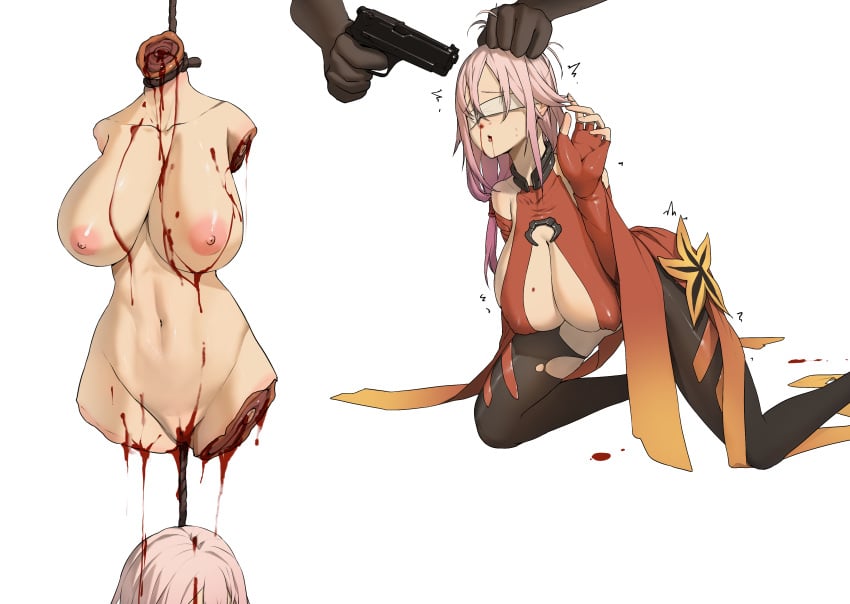 1girls amputation amputee blood cum_on_body cumdump dismemberment gore guilty_crown guro killed pink_hair quadruple_amputee rbqinori torture yuzuriha_inori