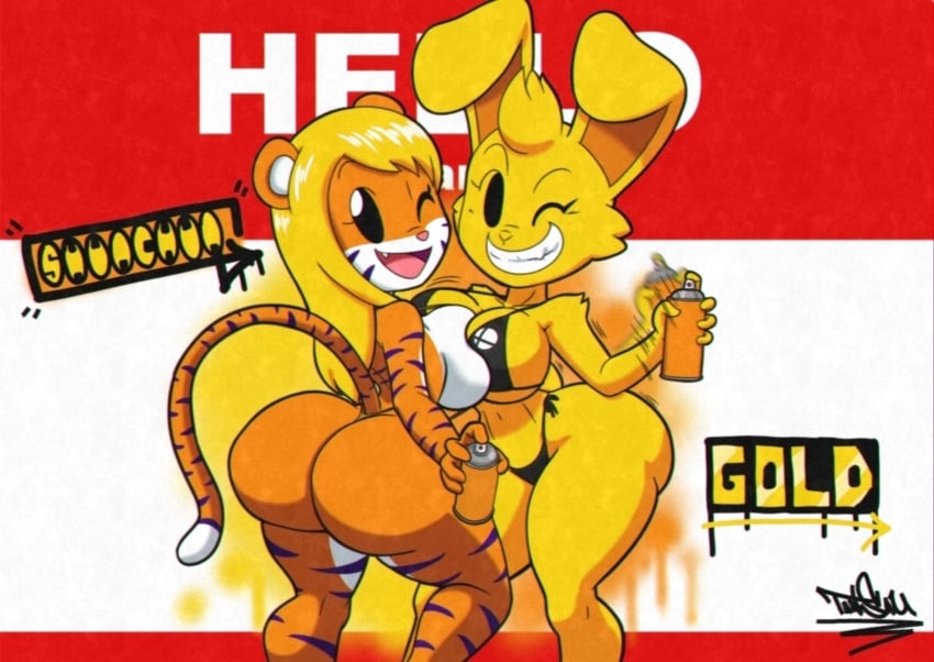 big_ass big_breasts gold graffiti no_humans omegabrawl poster_bun_bun shunchun_(the-urban-tiger) tansau