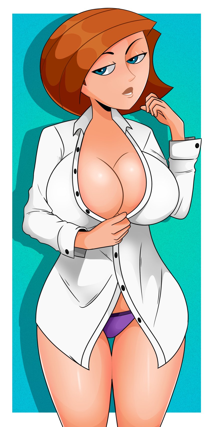 ann_possible big_breasts blue_hair breasts cartoon_milf clothed_female disney disney_channel female female_focus female_only kim_possible lab_coat labcoat large_breasts light-skinned_female light_skin lipstick looking_at_viewer mature mature_female milf mother no_pants orange_hair panties petite petite_body purple_panties scientist short_hair solo solo_female solo_focus sonson-sensei unbuttoned_shirt wide_hips