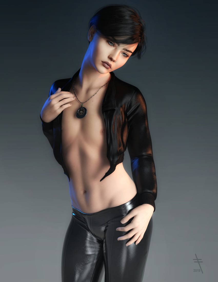 1boy 3d femboy girly gradient_background looking_at_viewer male male_only necklace open_shirt original original_character shirt short_hair slushe_(website) solo solo_male standing tweeze