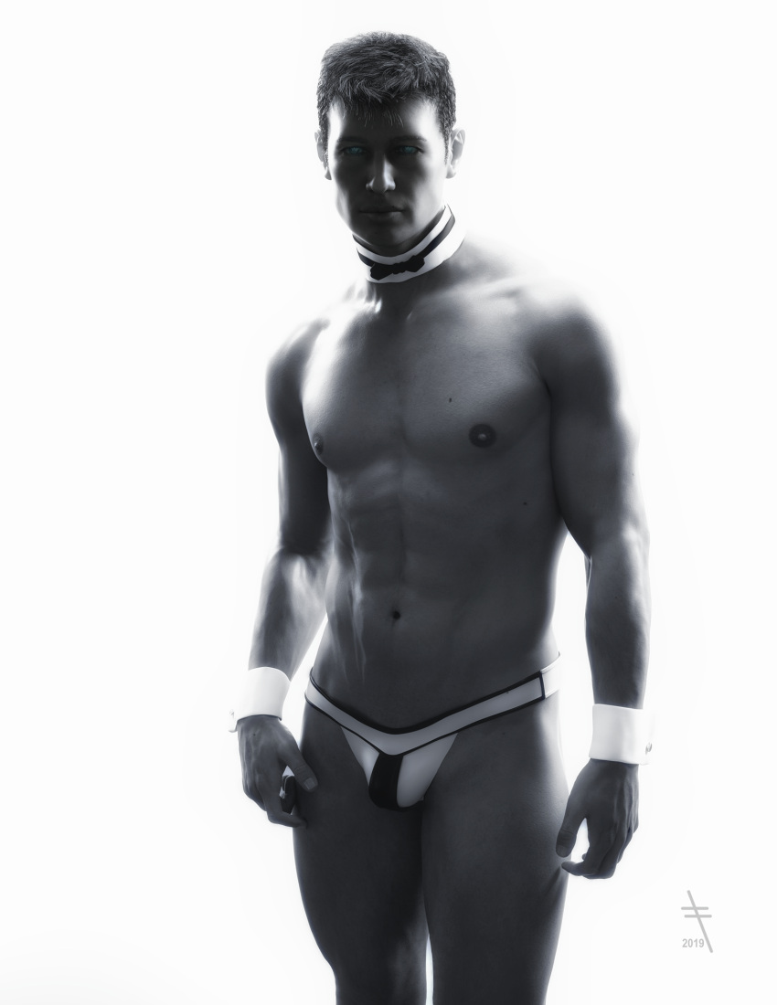 1boy 3d abs greyscale male male_only pinup slushe_(website) solo solo_male standing tagme tweeze