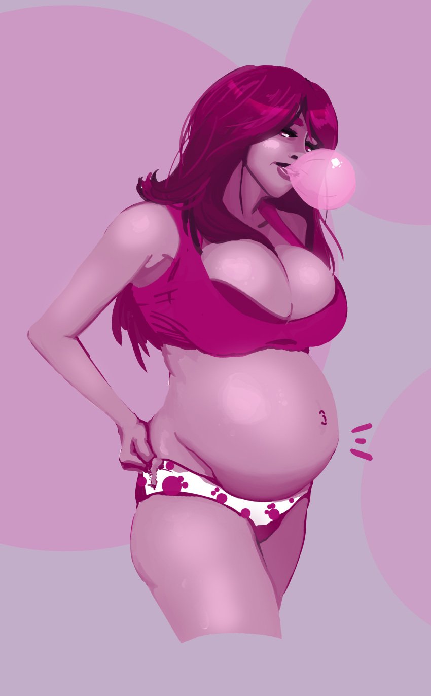 belly big_belly big_breasts breasts cleavage large_breasts pink_hair pink_skin pregnant xcel-zero