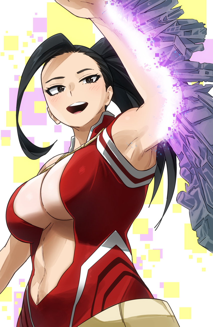 1girls armpits big_breasts black_eyes black_hair blush breasts eyebrows eyelashes female female_only gaston18 girl hero_outfit_(mha) huge_breasts large_breasts momo_yaoyorozu my_hero_academia smile smiling smirk smirking thick thick_thighs thighs