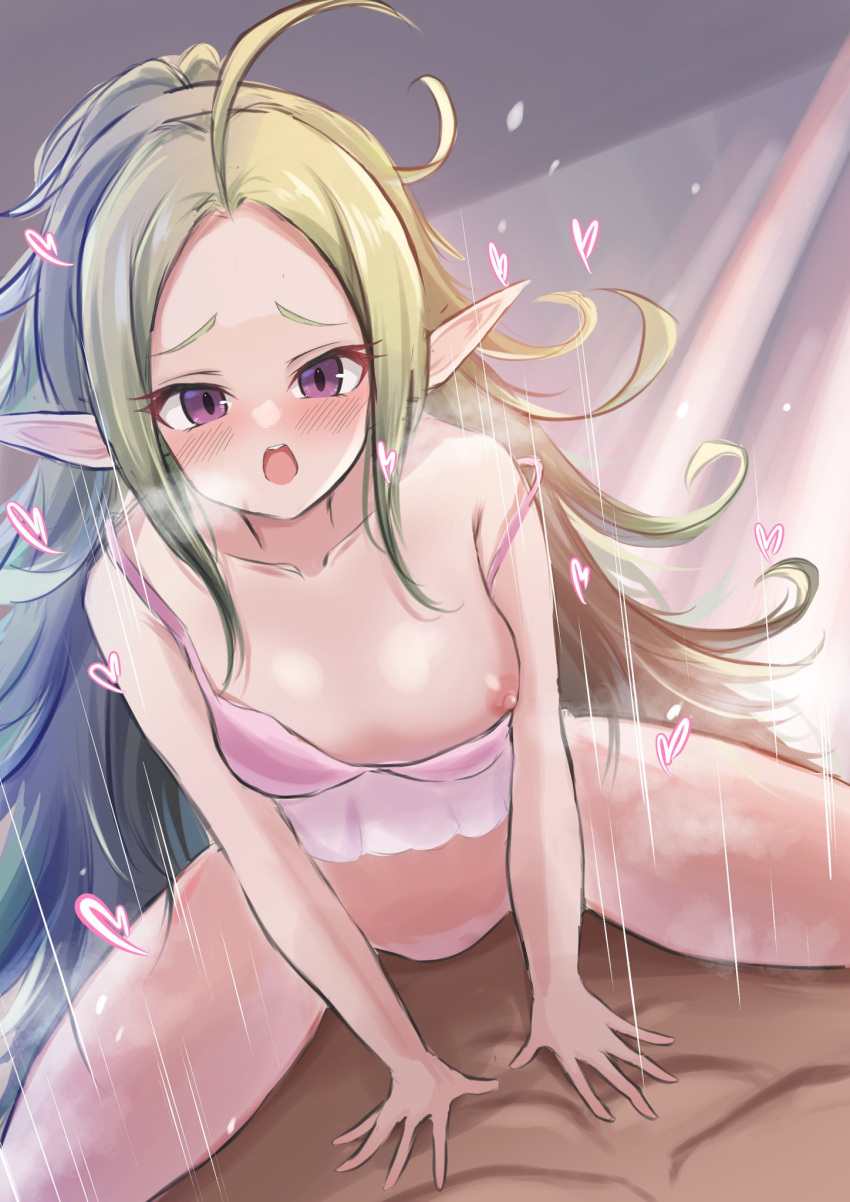 1girls breasts breasts_out female female_focus fire_emblem fire_emblem_awakening green_hair hachiki_arisu heavy_breathing long_hair male nightgown nintendo nipples nowi_(fire_emblem) off_shoulder one_breast_out open_mouth pointy_ears purple_eyes sex small_breasts solo_focus steaming_body very_long_hair