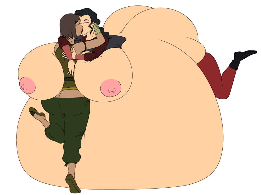 2girls areolae asami_sato ass avatar_legends belly big_ass big_belly big_breasts black_hair breasts brown_hair clothing dark-skinned_female dark_skin elek-tronikz enormous_belly enormous_breasts female gigantic_breasts huge_ass huge_belly hyper hyper_belly hyper_pregnancy kissing korra nipples pregnant stockings the_avatar the_legend_of_korra voluptuous water_tribe yuri