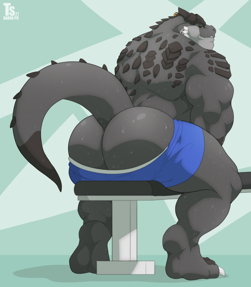 animal_humanoid anthro ass ass_focus ass_view bara bara_ass big_ass big_ass_(male) big_butt black_skin blue_shorts bubble_ass bubble_butt dat_ass dat_butt dumptruck_ass dumptruck_butt fat_ass fat_butt grey_skin huge_ass huge_butt humanoid kothu large_ass large_butt looking_back male_focus male_only male_solo massive_ass massive_butt muscle_ass muscle_butt muscular muscular_ass muscular_butt non-human pants_down plump_ass plump_butt round_ass round_butt sitting solo_male tail tylerstark yellow_eyes