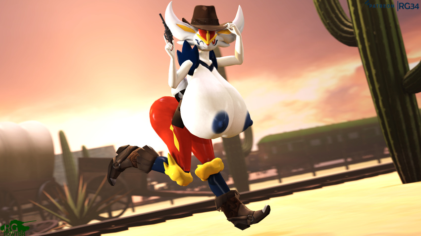 3d cinderace female female_focus female_only hyper hyper_breasts pokemon rabbit rgtdwtbr source_filmmaker