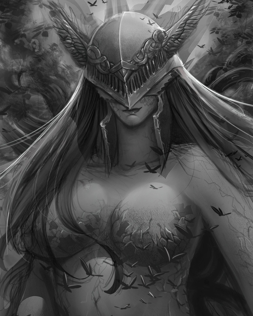 1girls 2022 2d berserk berserk_reference big_breasts black_and_white cleavage elden_ring female female_only fromsoftware malenia_blade_of_miquella nude nude_female red_hair solo solo_female wendell