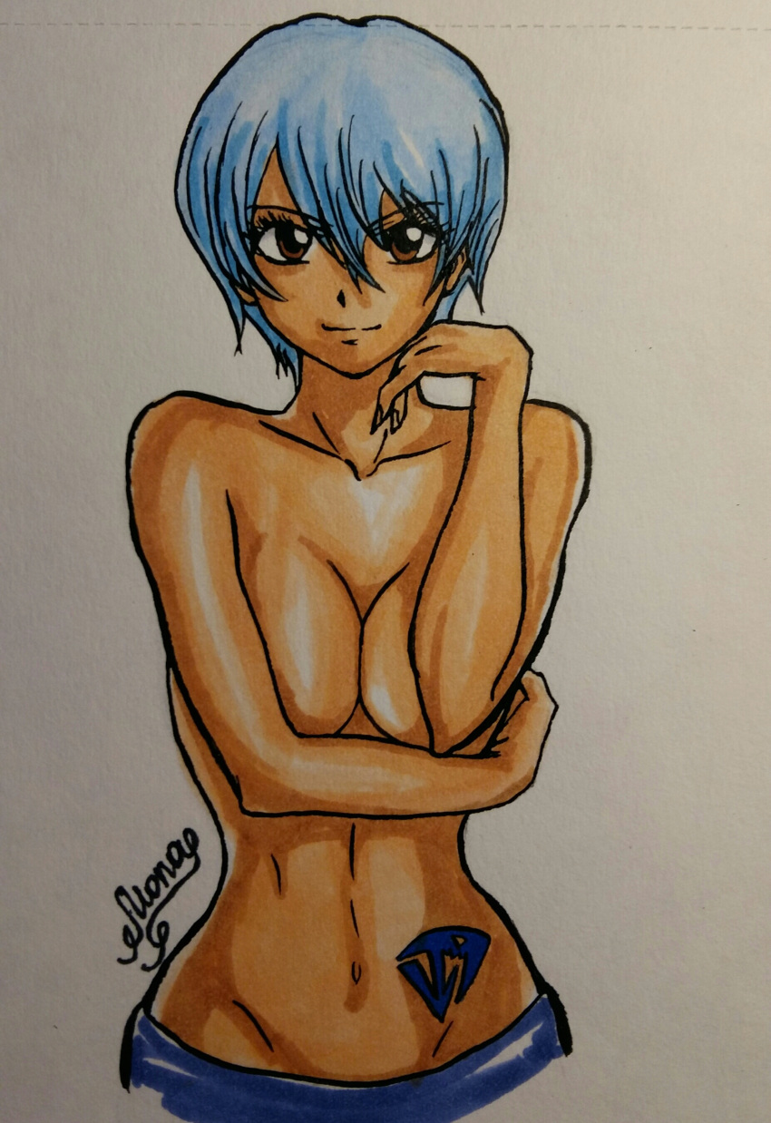 anastasia1312 covering_breasts fairy_tail short_hair tattoo_on_belly topless_female white_hair yukino_aguria