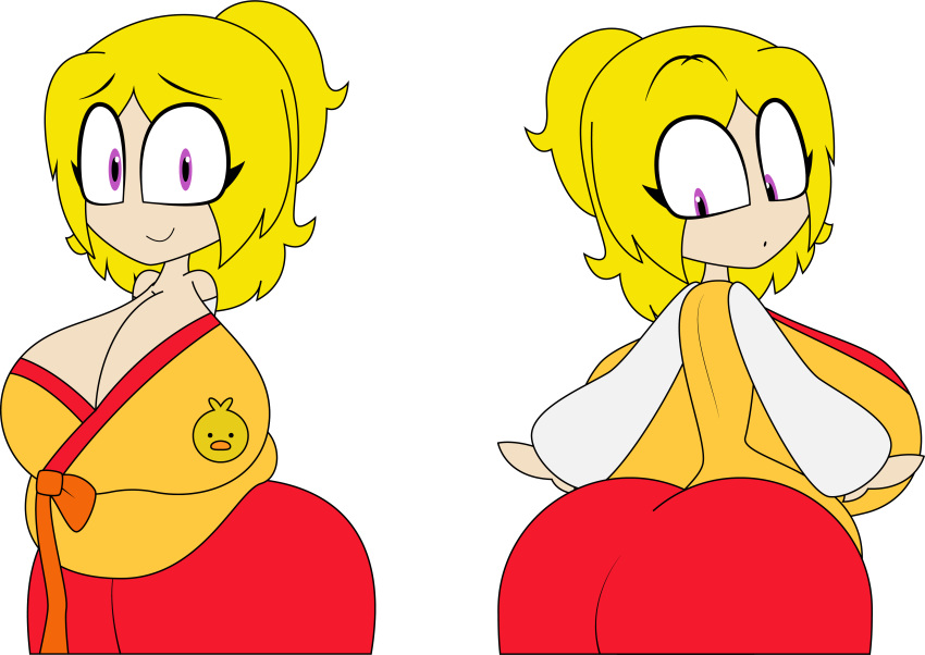 anarack artist_request ass bbw belly big_ass big_breasts big_butt blonde blonde_hair breasts chica_(fnaf) chubby_female commission_art female female_only five_nights_at_freddy's hanbok huge_ass huge_breasts humanization humanized humanized_animatronic looking_at_viewer looking_back purple_eyes scottgames slightly_chubby smile white_background