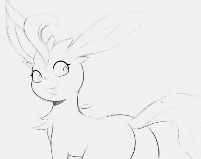 anthro arteficialtrees ass black_and_white eyelashes female female_only female_pokemon fur game_freak leaf leafeon looking_back nintendo no_background no_color nude pokemon pokemon_(species) simple_background sketch smile smiling zoophilia