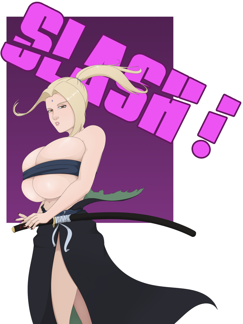 1girls bandeau big_breasts blonde_hair boruto:_naruto_next_generations breasts brown_eyes clothing female female_only forehead_jewel huge_breasts lipstick naruto naruto_(classic) naruto_(series) naruto_shippuden queentsunade samurai solo tsunade