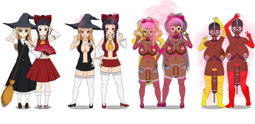 2futas 2girls :>= areolae ass bimbo bimbo_futanari bimbofication blowjob_face brain_drain brainwashing breast_expansion breasts censored corruption dark-skinned_futanari dark_skin drug eye_color_change female fishnets futa_urethral_insertion futanari futanari_penetrated futanari_transformation ganguro gyaru hair_color_change hair_growth high_heel_boots high_heels hoop_earrings huge_ass huge_breasts humiliation kisekae large_ass light-skinned_female light-skinned_futanari light_skin marisa_kirisame navel nipple_piercing nipples nose_hook npg8993 penis personality_change reimu_hakurei smoke standing story_at_source tan thick_lips thick_thighs touhou transformation transparent_background urethral urethral_insertion wide_hips