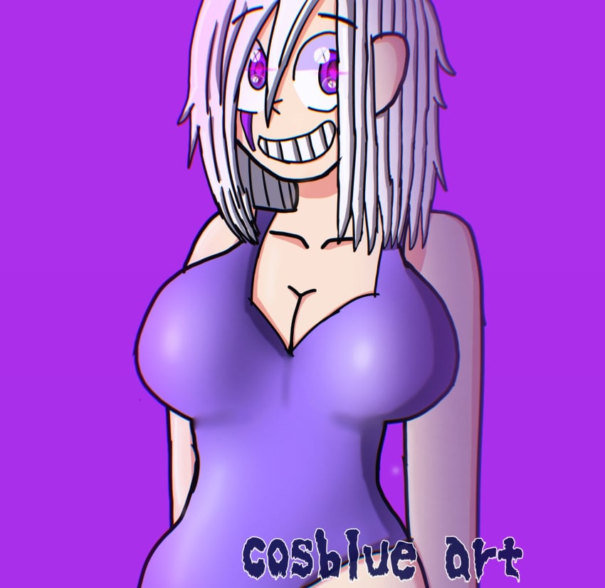 cosblueart fhs fhsz3r0 fnafhs fnafhs_z3ro fnafhsrule34 mai_(fnafhs) purple_eyes swimsuit white_hair