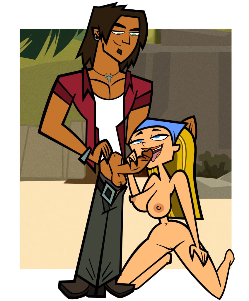 1boy 1boy1girl 1girls accurate_art_style alejandro_burromuerto_(tdi) blonde_hair blowjob blue_eyes breasts brown_hair clothed_male_nude_female drpizzaboi1 erection fellatio female green_eyes half-closed_eyes large_breasts lindsay_(tdi) long_hair looking_at_partner looking_up male mexican_male nude open_mouth oral partially_clothed penis seductive_look straight style_emulation style_imitation style_parody stylized tongue_out total_drama_island