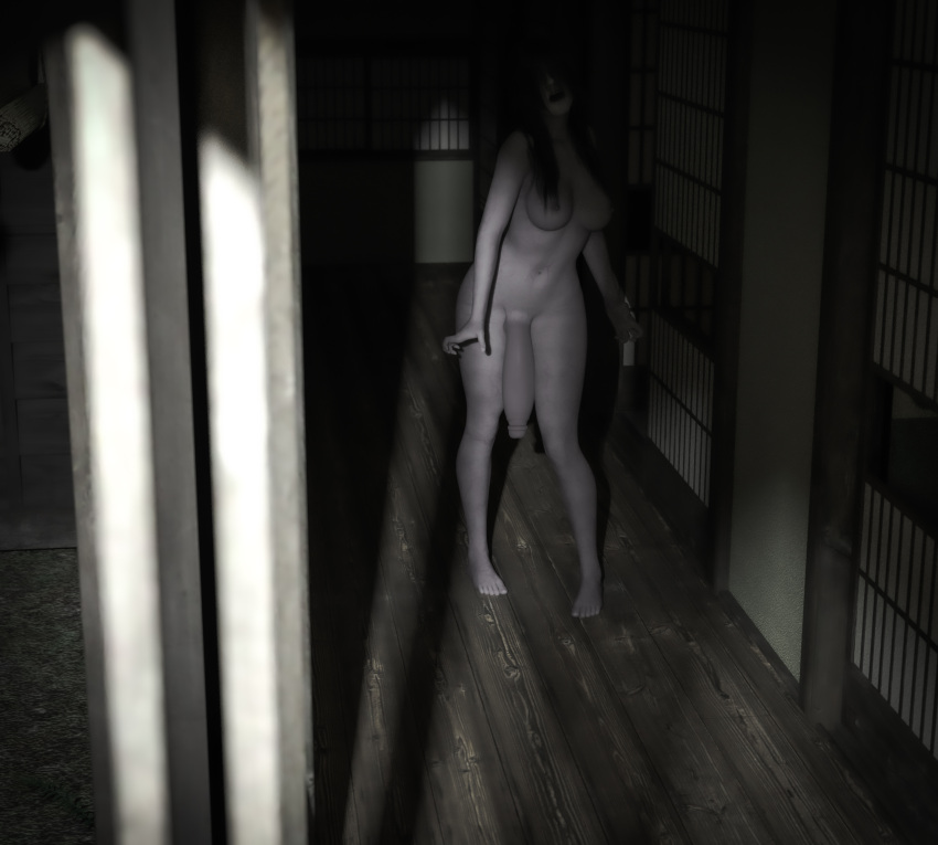 1futa 3d breasts corridor daz_studio dickgirl futa_only futanari ghost hair_over_eyes horror huge_cock japanese_house large_penis misuzalha3d monster_cock onryo pale_skin penis render scary the_onryo_(misuzalha3d)