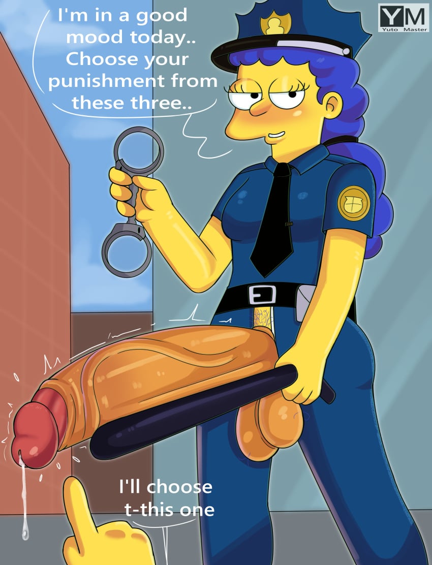 1futa 2022 balls baton big_penis blue_hair blush breasts cuffs dickgirl erection foreskin futa_only futadom futanari huge_cock hyper hyper_balls hyper_penis intersex looking_at_viewer marge_simpson medium_breasts nightstick penis penis_out police police_uniform policewoman precum precum_drip pubic_hair red_glans retracted_foreskin simple_background solo_futa talking_to_another text the_simpsons uncut yellow_skin yutomaster