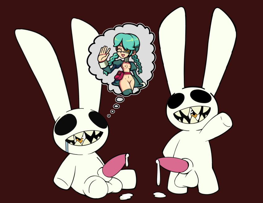 2boys annie_(skullgirls) anthro edit jomokin masturbation nude_female official_art penis sagan_(skullgirls) skullgirls thinking