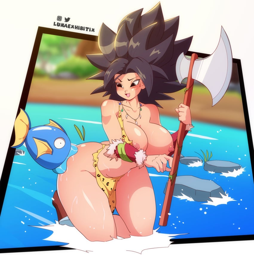 1girls ass barbarian big_ass black_eyes black_hair blush breasts caulifla cavewoman dragon_ball dragon_ball_super dragon_ball_z female female_only hi_res large_breasts leopard_print lunaexhabbitix shounen_jump solo thick_thighs thighs weapon wide_hips